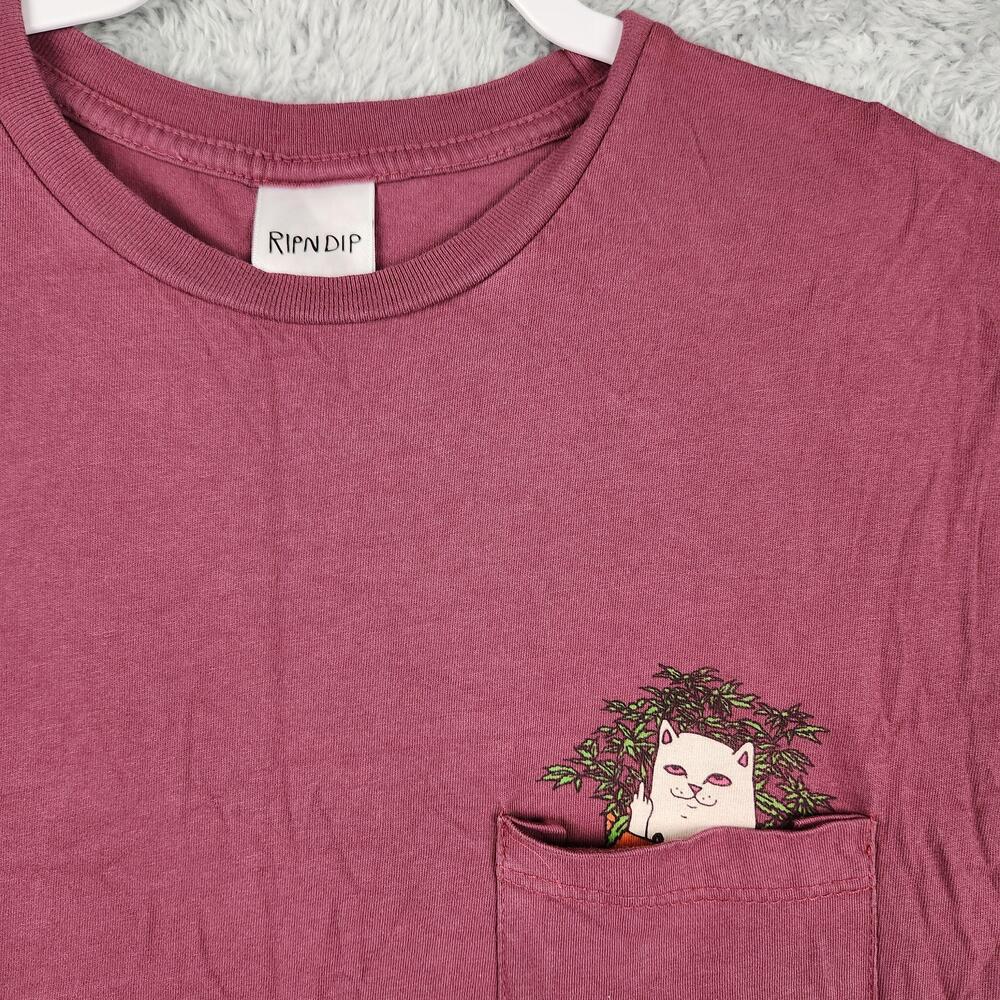 RIPNDIP Lord Nermal Pocket Shirt Mens Medium Pink Cat Nip Graphic Funny Logo